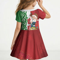 Meri Kirihimete New Zealand Personalised Kid Short Sleeve Dress Cute Santa NZ Animals and Pohutukawa LT14 - Polynesian Pride