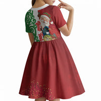 Meri Kirihimete New Zealand Personalised Kid Short Sleeve Dress Cute Santa NZ Animals and Pohutukawa LT14 - Polynesian Pride