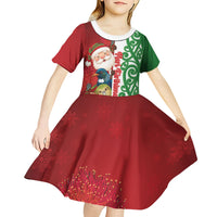 Meri Kirihimete New Zealand Personalised Kid Short Sleeve Dress Cute Santa NZ Animals and Pohutukawa