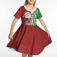 Meri Kirihimete New Zealand Personalised Kid Short Sleeve Dress Cute Santa NZ Animals and Pohutukawa LT14 - Polynesian Pride