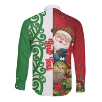 Meri Kirihimete New Zealand Personalised Long Sleeve Button Shirt Cute Santa NZ Animals and Pohutukawa