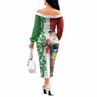 Meri Kirihimete New Zealand Personalised Off The Shoulder Long Sleeve Dress Cute Santa NZ Animals and Pohutukawa LT14 - Polynesian Pride