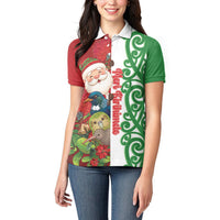 Meri Kirihimete New Zealand Personalised Women Polo Shirt Cute Santa NZ Animals and Pohutukawa