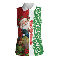 Meri Kirihimete New Zealand Personalised Women Sleeveless Polo Shirt Cute Santa NZ Animals and Pohutukawa