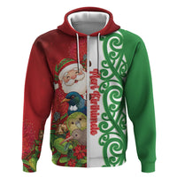 Meri Kirihimete New Zealand Personalised Zip Hoodie Cute Santa NZ Animals and Pohutukawa