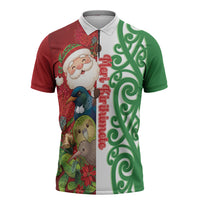 Meri Kirihimete New Zealand Personalised Zipper Polo Shirt Cute Santa NZ Animals and Pohutukawa