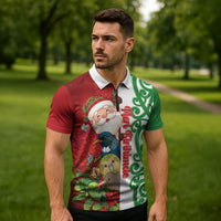 Meri Kirihimete New Zealand Personalised Zipper Polo Shirt Cute Santa NZ Animals and Pohutukawa LT14 - Polynesian Pride