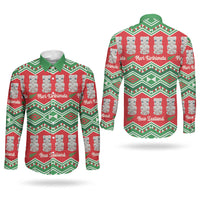 New Zealand Christmas In July Couples Matching Long Sleeve Bodycon Dress and Long Sleeve Button Shirt Meri Kirihimete Hei Tiki Taniko Motifs Seamless LT14 - Polynesian Pride