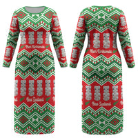 New Zealand Christmas In July Couples Matching Long Sleeve Bodycon Dress and Long Sleeve Button Shirt Meri Kirihimete Hei Tiki Taniko Motifs Seamless LT14 - Polynesian Pride