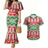 New Zealand Christmas In July Couples Matching Mermaid Dress and Hawaiian Shirt Meri Kirihimete Hei Tiki Taniko Motifs Seamless LT14 Red - Polynesian Pride