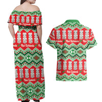New Zealand Christmas In July Couples Matching Off Shoulder Maxi Dress and Hawaiian Shirt Meri Kirihimete Hei Tiki Taniko Motifs Seamless