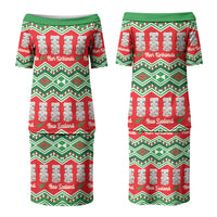 New Zealand Christmas In July Couples Matching Puletasi and Long Sleeve Button Shirt Meri Kirihimete Hei Tiki Taniko Motifs Seamless LT14 - Polynesian Pride