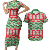 New Zealand Christmas In July Couples Matching Short Sleeve Bodycon Dress and Hawaiian Shirt Meri Kirihimete Hei Tiki Taniko Motifs Seamless LT14 Red - Polynesian Pride