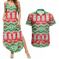 New Zealand Christmas In July Couples Matching Summer Maxi Dress and Hawaiian Shirt Meri Kirihimete Hei Tiki Taniko Motifs Seamless LT14 Red - Polynesian Pride