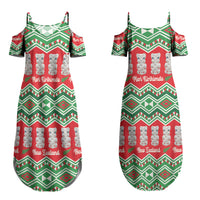 New Zealand Christmas In July Couples Matching Summer Maxi Dress and Long Sleeve Button Shirt Meri Kirihimete Hei Tiki Taniko Motifs Seamless LT14 - Polynesian Pride