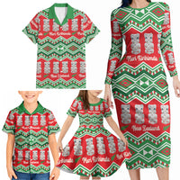 New Zealand Christmas In July Family Matching Long Sleeve Bodycon Dress and Hawaiian Shirt Meri Kirihimete Hei Tiki Taniko Motifs Seamless LT14 - Polynesian Pride