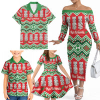 New Zealand Christmas In July Family Matching Off The Shoulder Long Sleeve Dress and Hawaiian Shirt Meri Kirihimete Hei Tiki Taniko Motifs Seamless LT14 - Polynesian Pride