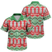 New Zealand Christmas In July Family Matching Off The Shoulder Long Sleeve Dress and Hawaiian Shirt Meri Kirihimete Hei Tiki Taniko Motifs Seamless LT14 Son's Shirt Red - Polynesian Pride