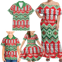 New Zealand Christmas In July Family Matching Off Shoulder Maxi Dress and Hawaiian Shirt Meri Kirihimete Hei Tiki Taniko Motifs Seamless LT14 - Polynesian Pride