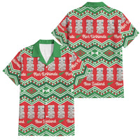 New Zealand Christmas In July Family Matching Off Shoulder Maxi Dress and Hawaiian Shirt Meri Kirihimete Hei Tiki Taniko Motifs Seamless LT14 Dad's Shirt - Short Sleeve Red - Polynesian Pride