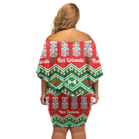 New Zealand Christmas In July Family Matching Off Shoulder Short Dress and Hawaiian Shirt Meri Kirihimete Hei Tiki Taniko Motifs Seamless