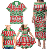 New Zealand Christmas In July Family Matching Puletasi and Hawaiian Shirt Meri Kirihimete Hei Tiki Taniko Motifs Seamless LT14 - Polynesian Pride