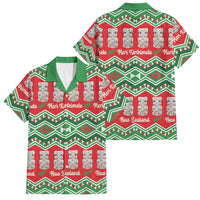 New Zealand Christmas In July Family Matching Puletasi and Hawaiian Shirt Meri Kirihimete Hei Tiki Taniko Motifs Seamless LT14 Dad's Shirt - Short Sleeve Red - Polynesian Pride