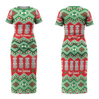 New Zealand Christmas In July Family Matching Short Sleeve Bodycon Dress and Hawaiian Shirt Meri Kirihimete Hei Tiki Taniko Motifs Seamless LT14 Mom's Dress Red - Polynesian Pride