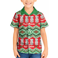 New Zealand Christmas In July Kid Hawaiian Shirt Meri Kirihimete Hei Tiki Taniko Motifs Seamless LT14 Kid Red - Polynesian Pride