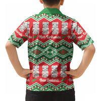 New Zealand Christmas In July Kid Hawaiian Shirt Meri Kirihimete Hei Tiki Taniko Motifs Seamless LT14 - Polynesian Pride