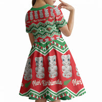 New Zealand Christmas In July Kid Short Sleeve Dress Meri Kirihimete Hei Tiki Taniko Motifs Seamless LT14 - Polynesian Pride