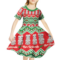 New Zealand Christmas In July Kid Short Sleeve Dress Meri Kirihimete Hei Tiki Taniko Motifs Seamless