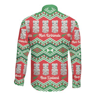New Zealand Christmas In July Long Sleeve Button Shirt Meri Kirihimete Hei Tiki Taniko Motifs Seamless LT14 - Polynesian Pride