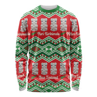 New Zealand Christmas In July Long Sleeve Shirt Meri Kirihimete Hei Tiki Taniko Motifs Seamless