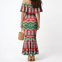 New Zealand Christmas In July Mermaid Dress Meri Kirihimete Hei Tiki Taniko Motifs Seamless LT14 - Polynesian Pride