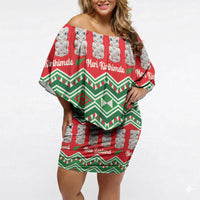 New Zealand Christmas In July Off Shoulder Short Dress Meri Kirihimete Hei Tiki Taniko Motifs Seamless LT14 Women Red - Polynesian Pride