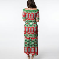 New Zealand Christmas In July Puletasi Meri Kirihimete Hei Tiki Taniko Motifs Seamless LT14 - Polynesian Pride