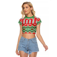 New Zealand Christmas In July Raglan Cropped T Shirt Meri Kirihimete Hei Tiki Taniko Motifs Seamless