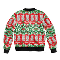 New Zealand Christmas In July Sleeve Zip Bomber Jacket Meri Kirihimete Hei Tiki Taniko Motifs Seamless