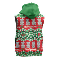New Zealand Christmas In July Sleeveless Hoodie Meri Kirihimete Hei Tiki Taniko Motifs Seamless