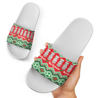 New Zealand Christmas In July Slide Sandals Meri Kirihimete Hei Tiki Taniko Motifs Seamless
