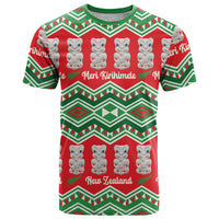 New Zealand Christmas In July T Shirt Meri Kirihimete Hei Tiki Taniko Motifs Seamless