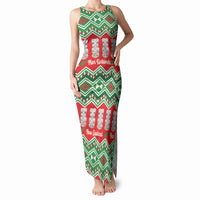 New Zealand Christmas In July Tank Maxi Dress Meri Kirihimete Hei Tiki Taniko Motifs Seamless LT14 Women Red - Polynesian Pride