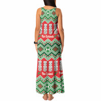 New Zealand Christmas In July Tank Maxi Dress Meri Kirihimete Hei Tiki Taniko Motifs Seamless LT14 - Polynesian Pride