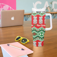 New Zealand Christmas In July Tumbler With Handle Meri Kirihimete Hei Tiki Taniko Motifs Seamless