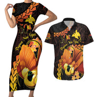 Papua New Guinea Independence Day Couples Matching Short Sleeve Bodycon Dress and Hawaiian Shirt 50th Anniversary Papua Niu Gini Bird Of Paradise LT14