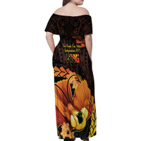 Papua New Guinea Independence Day Family Matching Off Shoulder Maxi Dress and Hawaiian Shirt 50th Anniversary Papua Niu Gini Bird Of Paradise LT14