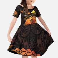 Papua New Guinea Independence Day Family Matching Summer Maxi Dress and Hawaiian Shirt 50th Anniversary Papua Niu Gini Bird Of Paradise LT14 Daughter's Dress Black - Polynesian Pride