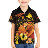 Papua New Guinea Independence Day Family Matching Summer Maxi Dress and Hawaiian Shirt 50th Anniversary Papua Niu Gini Bird Of Paradise LT14 Son's Shirt Black - Polynesian Pride