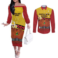 Papua New Guinea Independence Day Couples Matching Off The Shoulder Long Sleeve Dress and Long Sleeve Button Shirt Since 1975 Unity In Diversity